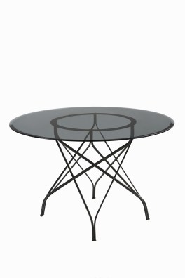 Table "JO2" de Patrick Jouin avec piètement en métal chromé, plateau en verre, Ø 120 x H 73cm, COEDITION, http://www.coedition.fr/ 