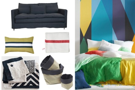 Canapé Caravane, coussin The Conran Shop, torchon Côté Bastide, linge Sarah Lavoine, corbeilles Cyrillus, linge de lit Bensimon 3 Suisses