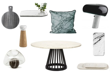 Planche Love Creative People, vase Moustache, coussin Ferm Living, lampe Flos, table Tom Dixon, coque IPhone Fleux, vase Vanessa Mitrani, coupelle Scapa