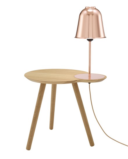 Guéridon Majordome en chêne et cuivre, 50 x 40 x H 86 cm, 849€